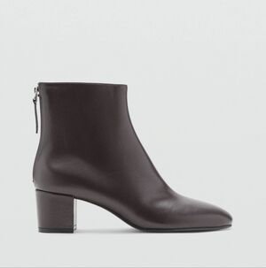 Mango Leather Ankle Boots Block Heel NIB